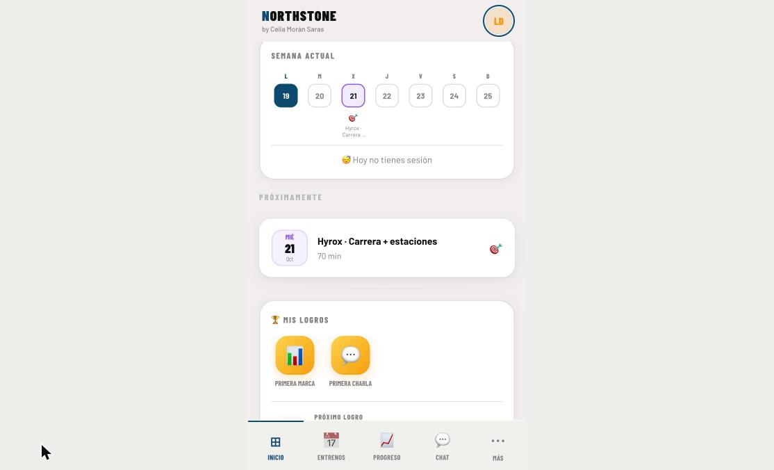 Semana de entrenamiento planificada en la app Northstone